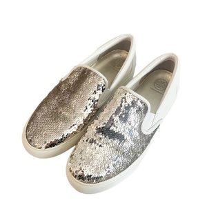 Tory Burch Women's Spark Gold/Snow White Carter Slip-on Sneakers Size 9.5